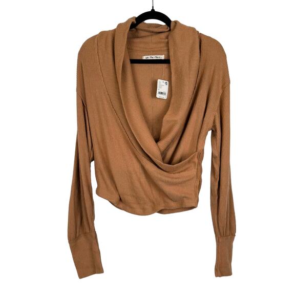 NWT Free People Brown Hold Me Close Deep Surplice Long Sleeve Sweater - Medium - Picture 2 of 4